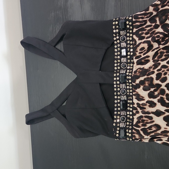 AVEC LEOPARD PRINT HIGH LOW MAXI DRESS MEDIUM SIZE - Picture 4 of 9